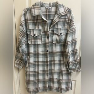 Jodifl Women's Plaid Button-Up Long Sleeve & Pockets Shacket Jacket Medium